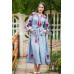 Boho Style Ukrainian Embroidered Maxi Dress "Roses" Gray with Red Embroidery